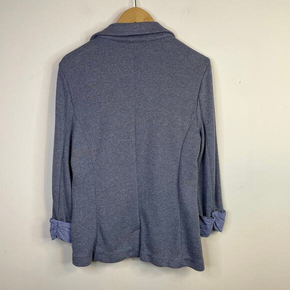 Skies are Blue Asa Stretch Knit Open Jacket Blazer Chambray Blue Cuffed women L - Picture 8 of 13